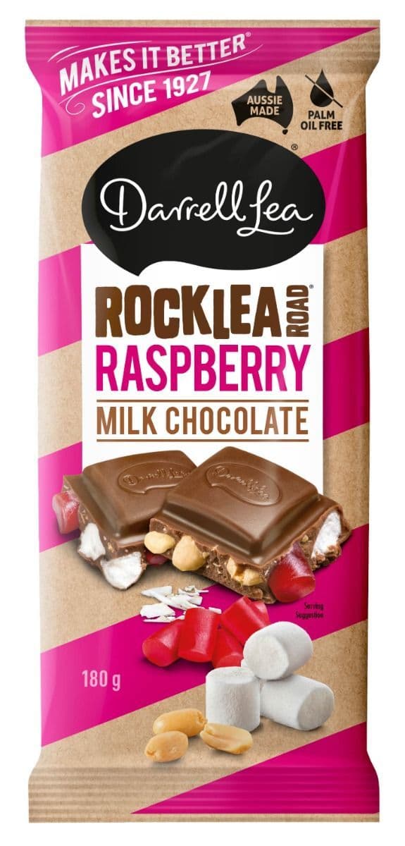 Darrell Lea Rocklea Rd Raspberry Milk Chocolate Bar 160g