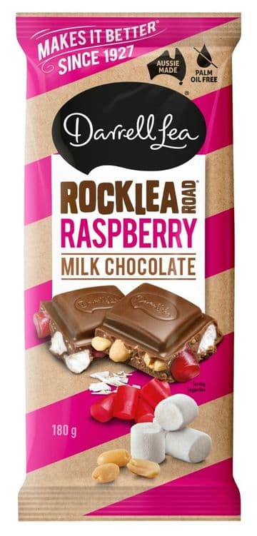Darrell Lea Rocklea Rd Raspberry Milk Chocolate Bar 160g