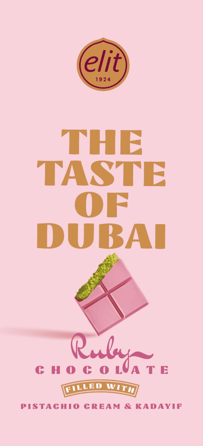 Elit Dubai Pistachio Ruby Chocolate Bar 90g