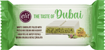 Elit Dubai Pistachio White Chocolate Bar 90g