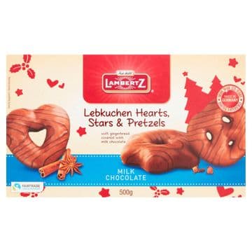 Lambertz Milk Lebkuchen Hearts, Stars & Pretzels 500g
