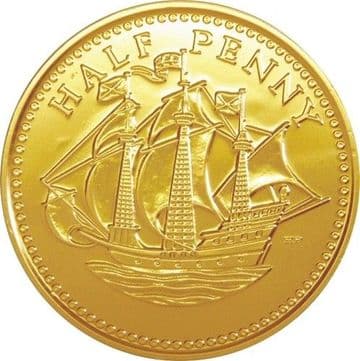 Milk Chocolate Gold Halfpenny Coin 10cm