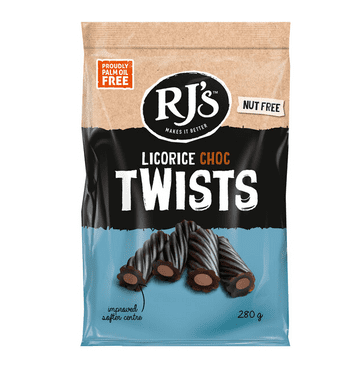 Rj's Liquorice Choc Twists 280g