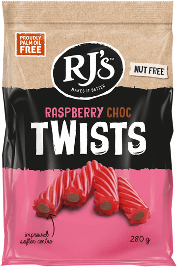 Rj's Raspberry Liquorice Choc Twists 280g