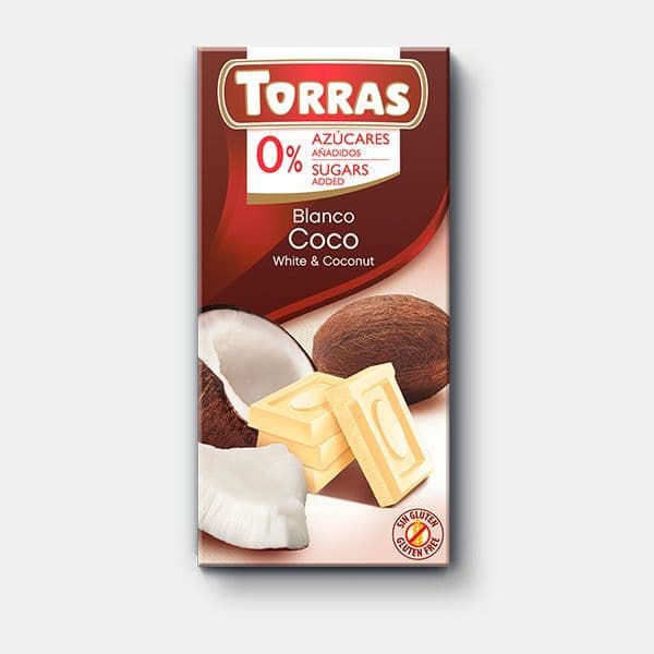 Torras No Added Sugar White Chocolate Bar With Coconut 75g