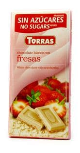 Torras No Added Sugar White Chocolate Bar With Strawberries 75g