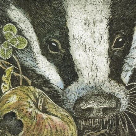 Badger with Apple - Fine Art Blank Greeting / Birthday Card