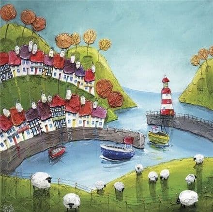 Breezy Days - Art Blank Greeting / Birthday Card - Harbour Boats Sheep Seaside