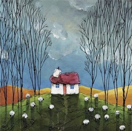 Distant Light - Art Blank Greeting / Birthday Card - Sheep Farm Cottage Trees