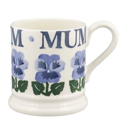 Emma Bridgewater Pottery - Blue Pansies Mum 1/2 Pint Mug - New First - Flowers