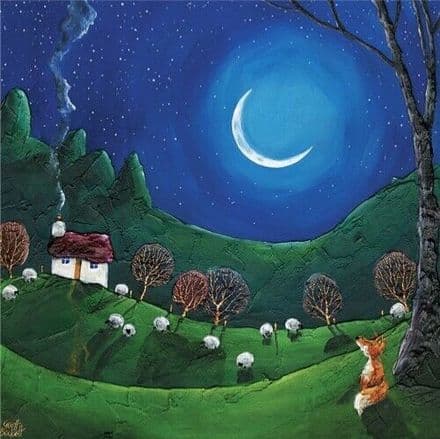 Midnight Dreams - Art Blank Greeting / Birthday Card - Moon Fox Sheep Cottage