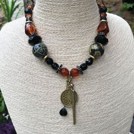 Pilgrim Chunky Black/Gold Ethnic Necklace