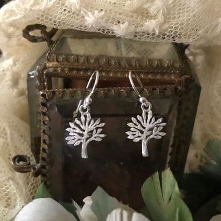 Silver Brushed Tree Earrings by Sea Gems