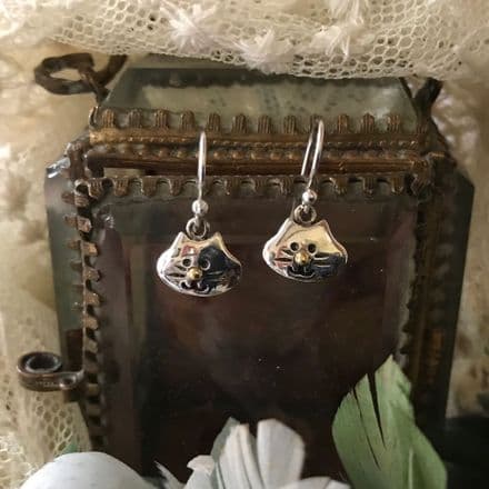 Silver Cat Face Earrings by Sea Gems