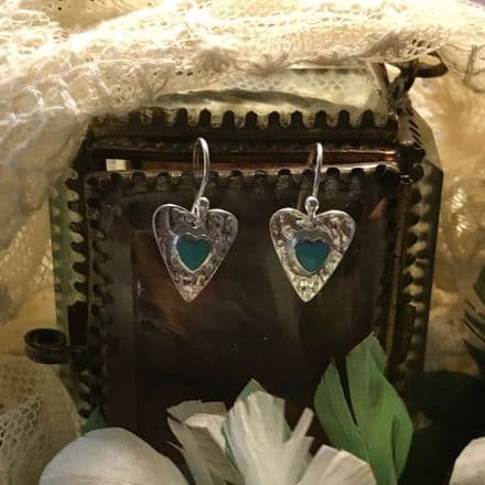 Silver Hearts with Turquoise Earrings by Sea Gems