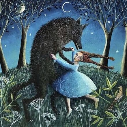 Wolf Waltz - Art Blank Greeting / Birthday Card - Wolves Dancing Girl Moonlight