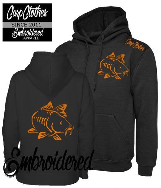 003 EMBROIDERED CARP FISHING HOODIE BLACK - PLUS SIZE
