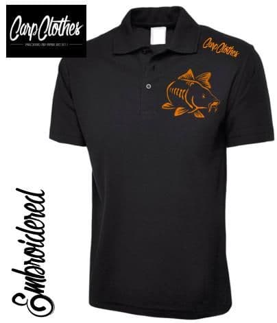 003 EMBROIDERED CARP FISHING POLO SHIRT BLACK - PLUS SIZE