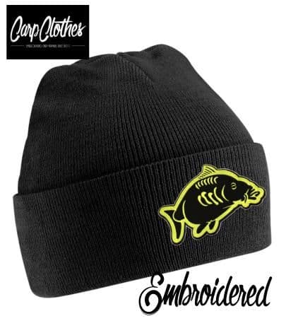 013 EMBROIDERED CARP CLOTHES BEANIE - BLACK