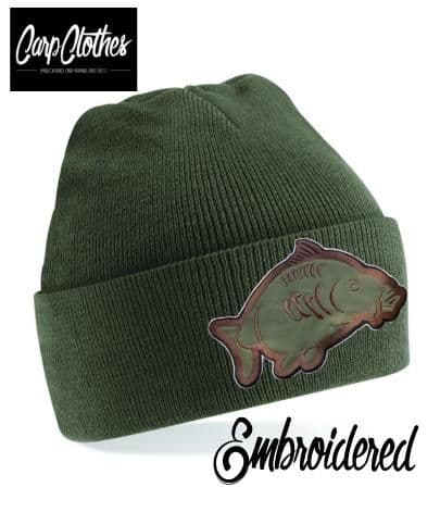 013 EMBROIDERED CARP CLOTHES BEANIE - OLIVE