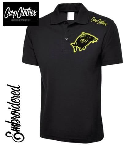 013 EMBROIDERED CARP FISHING POLO SHIRT BLACK - PLUS SIZE