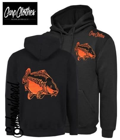 CHILD 009 EMBROIDERED CARP FISHING HOODIE BLACK/ORANGE