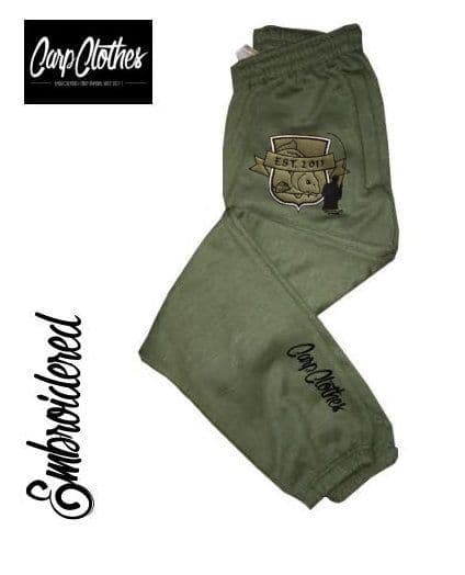CLR029 EMBROIDERED MILITARY GREEN JOGGERS NO POCKETS