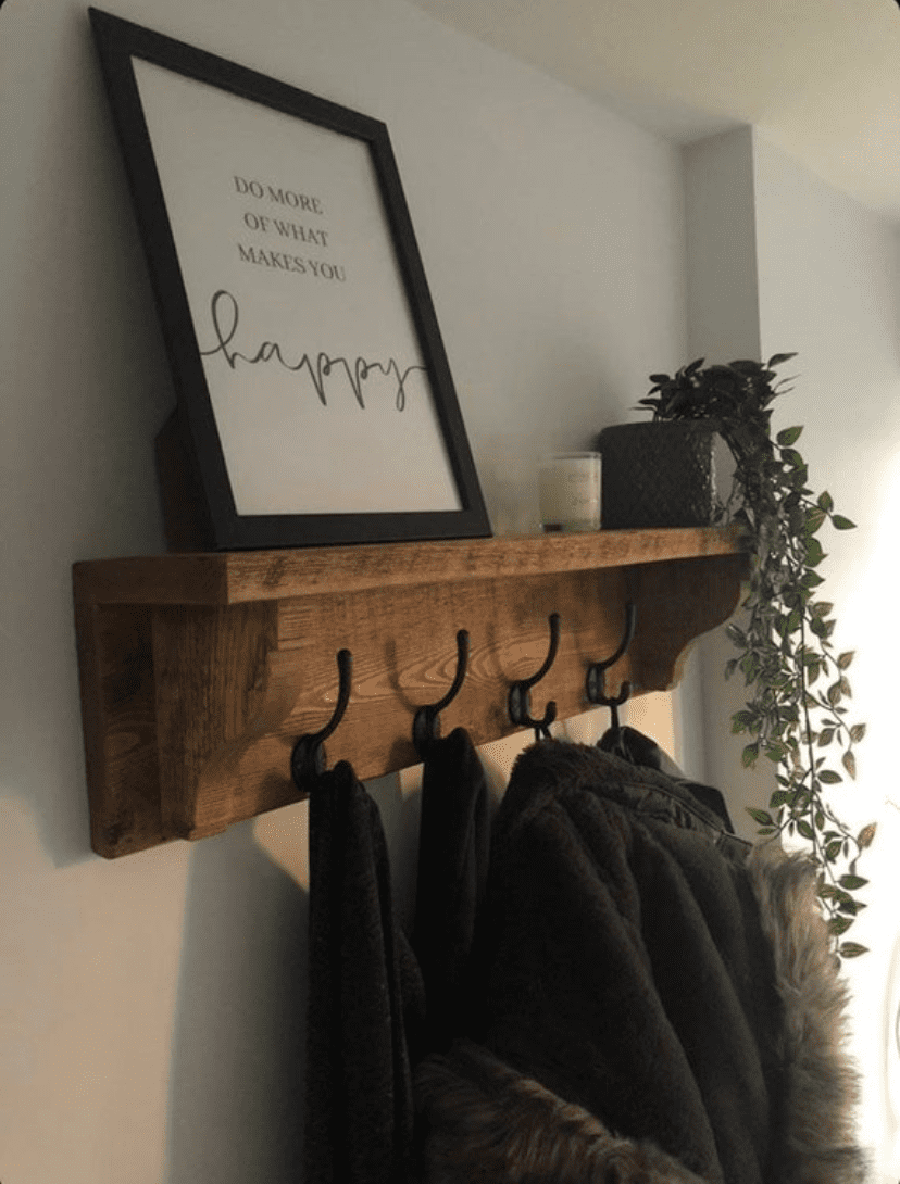 Rustic Wooden Coat Rack with Shelf