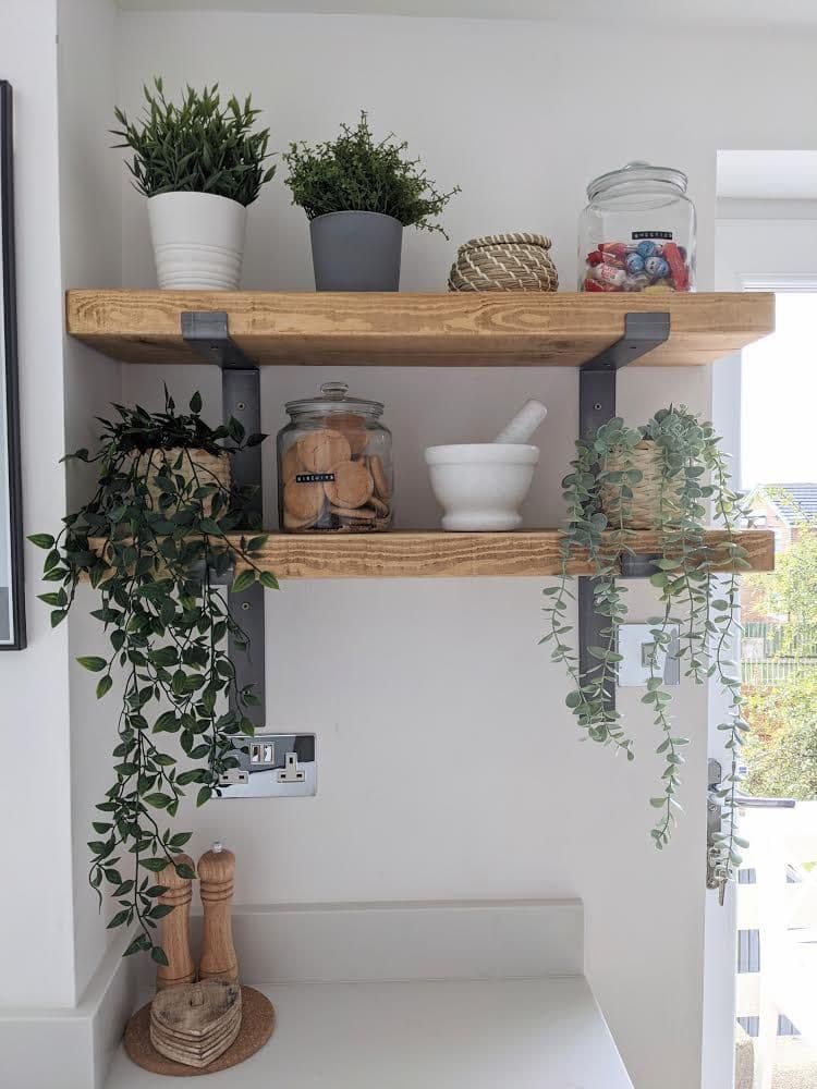 Rustic Wooden Shelf with Raw Steel Industrial Brackets - 22.5cm x 5cm