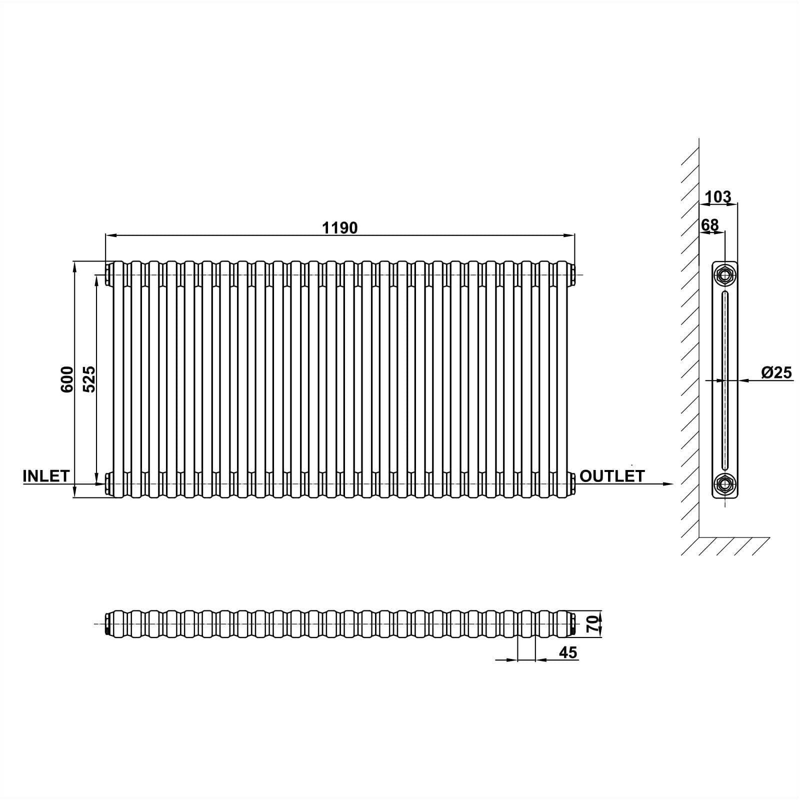 Designer Radiator - Column Horizontal Double - 600 x 1190mm - White