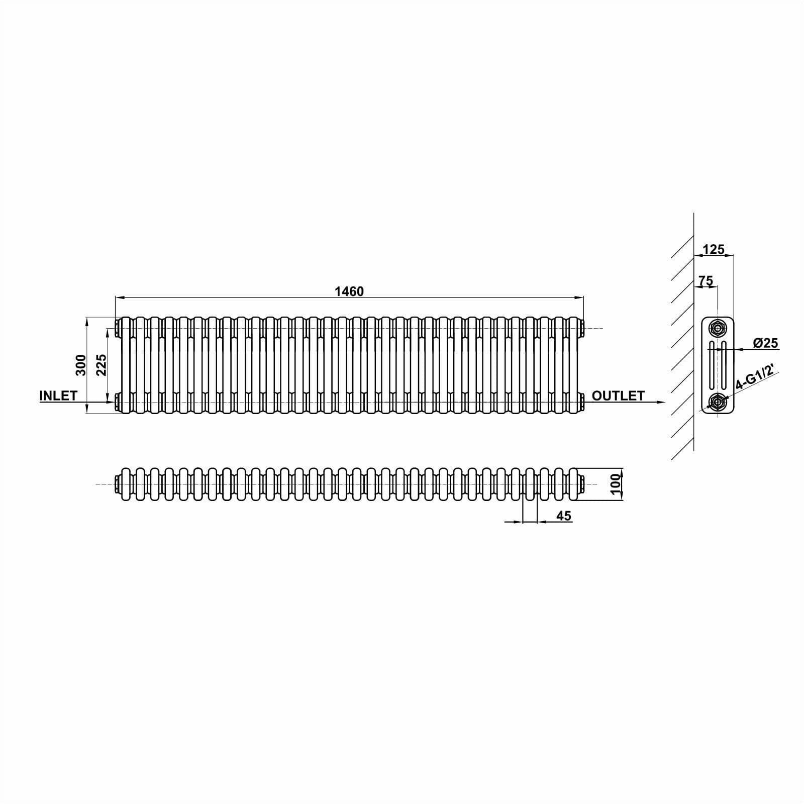 Designer Radiator - Column Horizontal Triple - 300 x 1460mm ...