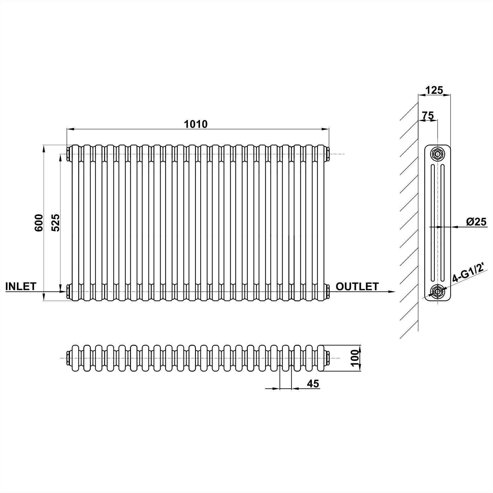 Designer Radiator - Column Horizontal Triple - 600 x 1010mm ...