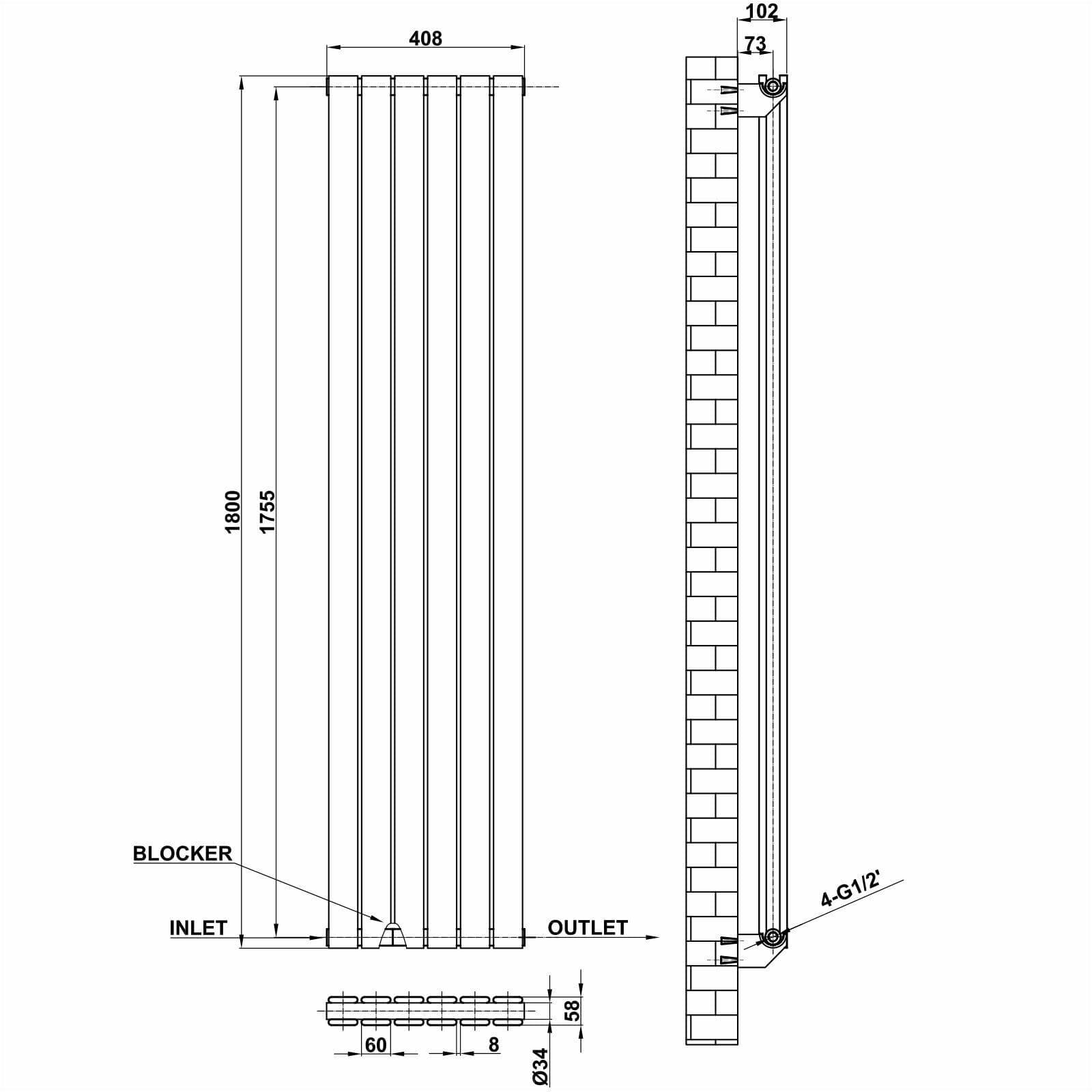 Designer Radiator - Flat Panel Vertical Double - 1800 x 408mm ...