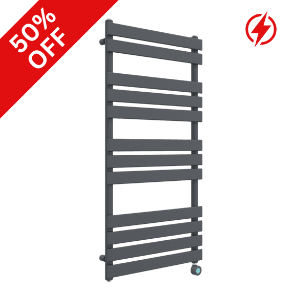 Electric Anthracite Grey Thermostatic Towel Rail Flat Panel Designer Radiator -  Choice Of Size