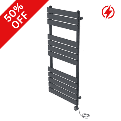 Electric Anthracite Grey Thermostatic Towel Rail Flat Panel Designer Radiator -  Choice Of Size