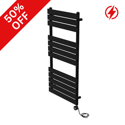 Electric Black Thermostatic Towel Rail Flat Panel Designer Radiator -  Choice Of Size