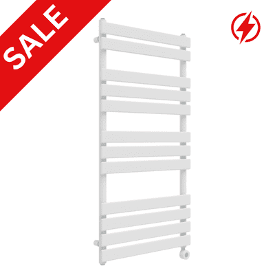 Electric White Thermostatic Towel Rail Flat Panel Designer Radiator -  Choice Of Size
