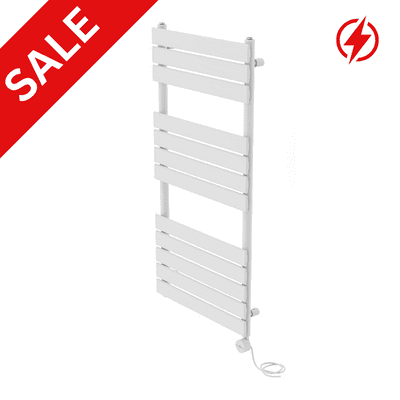Electric White Thermostatic Towel Rail Flat Panel Designer Radiator -  Choice Of Size