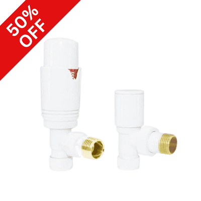 White Thermostatic Angled Radiator Valves