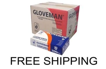 10x 100 (10 Boxes/1 Case/1000 Gloves) of Gloveman Clear Powder Free Vinyl Gloves