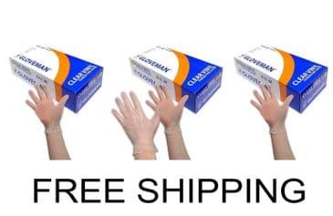 3 x Boxes of 100 (300 Gloves) - GLOVEMAN CLEAR VINYL POWDER & LATEX FREE GLOVES