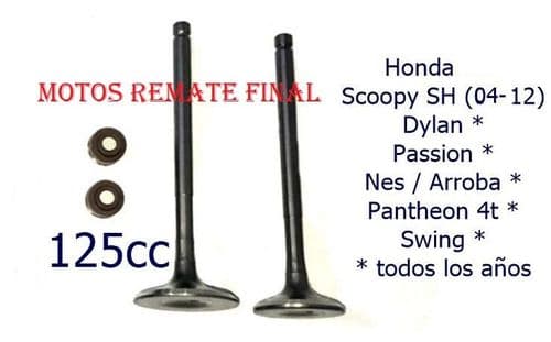 Válvulas de Admisión y Escape + Retenes Honda SH, Dylan, Arroba, Passion, Swing, Pantheon, 125