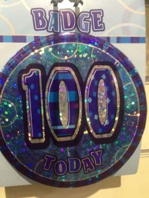 100th Birthday Blue Glitz Badge 6