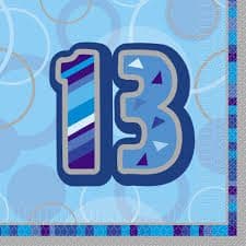 13th Glitz Blue Happy Birthday Serviettes