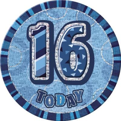 16th Birthday Blue Glitz Badge 6