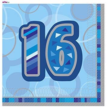 16th Glitz Blue Happy Birthday Serviettes