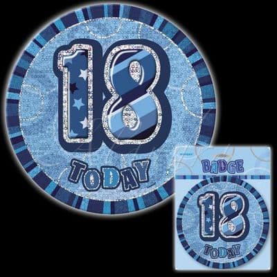 18th Birthday Blue Glitz Badge 6