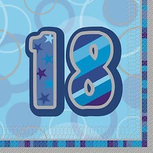 18th Glitz Blue Happy Birthday Serviettes
