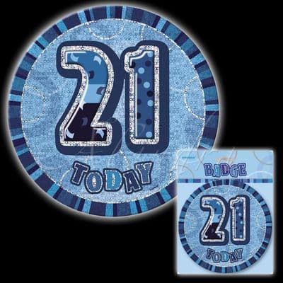 21st Birthday Blue Glitz Badge 6