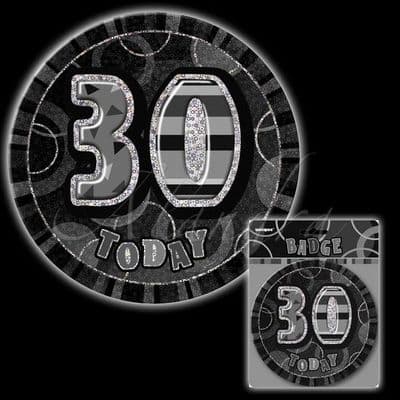 30th Birthday Black Glitz Badge 6